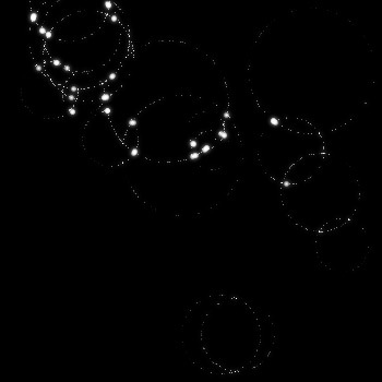 glowing orbs show points of intersection between circles